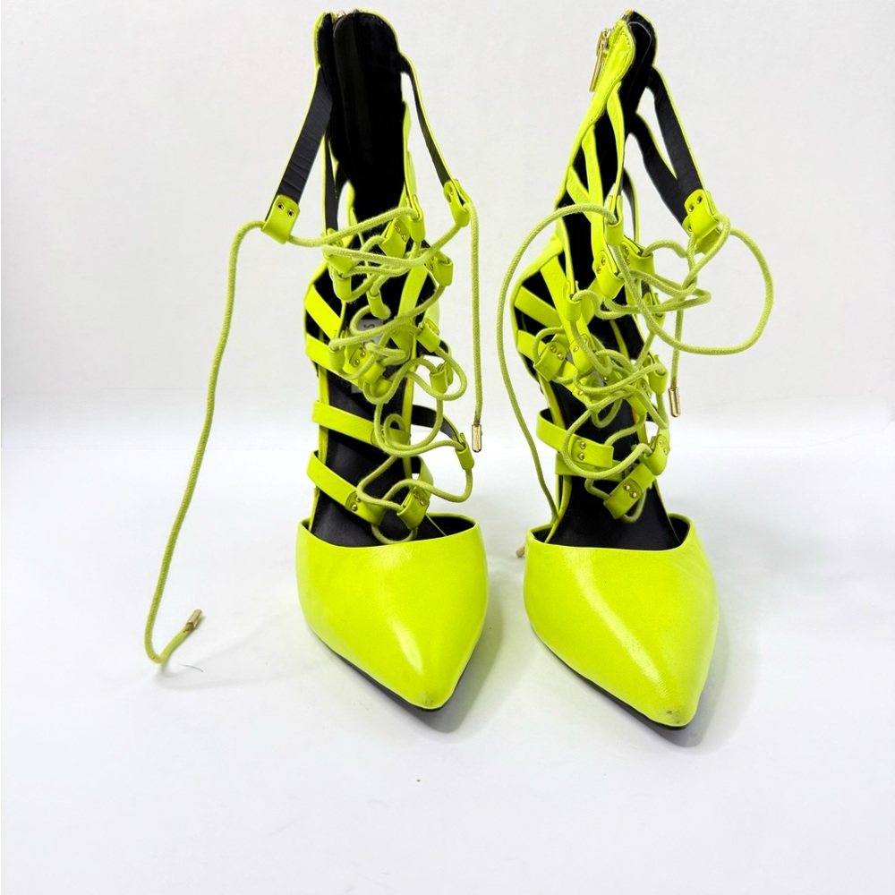 Steve Madden Chartreuse Leather Caged Gladiator Stiletto Heels w/Laces Size 9